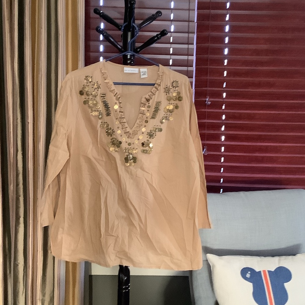 For The Republic Tan Tunic with Gold Accents